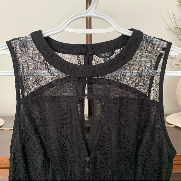 Guess Black Lace Peplum Sleeveless Top, Size Small - Picture 4 of 12